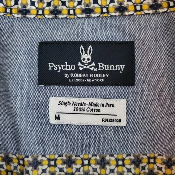 Psycho Bunny 100% Pima Cotton Geometric Printed Long Sleeve Button Down Shirt M - Picture 6 of 13